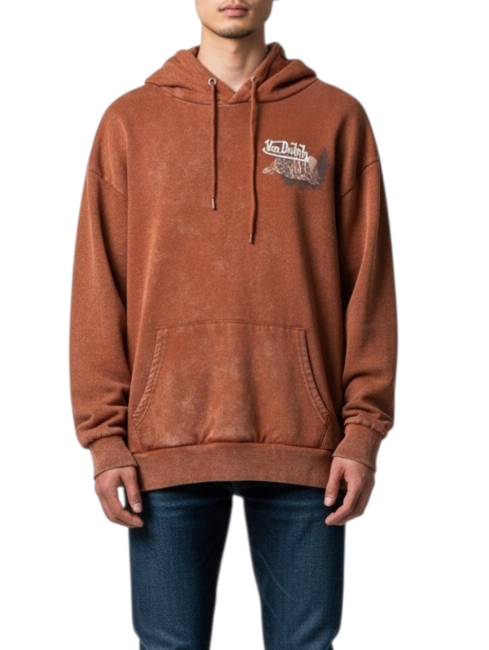 Von Dutch Acid Wash Logo Hoodie Brown Orange Y2K Streetwear Mens M NWT